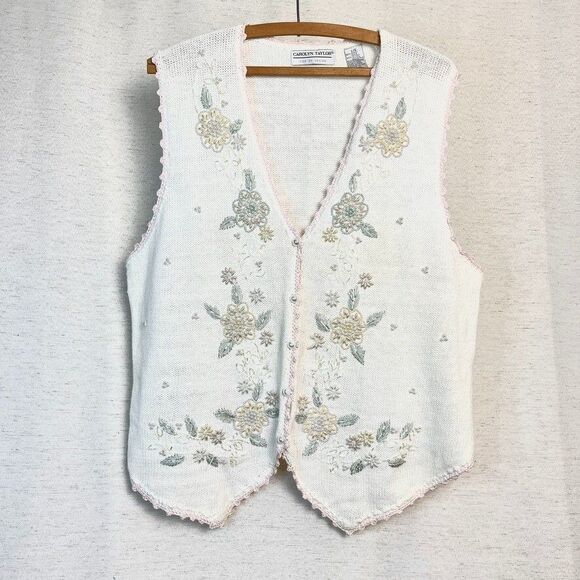 VTG Large Carolyn Taylor Beaded and Embroidered Ramie Sweater Vest Soft Girl Era - Picture 1 of 6